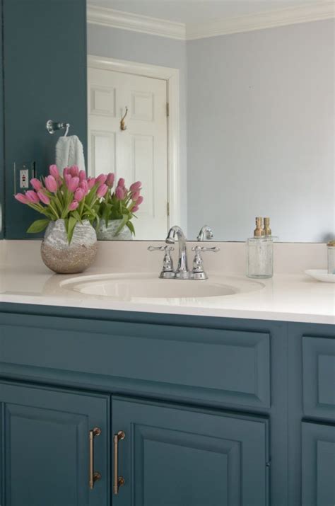 Teal Painted Cabinets In Bathroom Painting Bathroom Cabinets