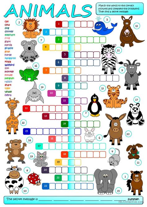 Animals Crossword English Esl Worksheets Pdf And Doc