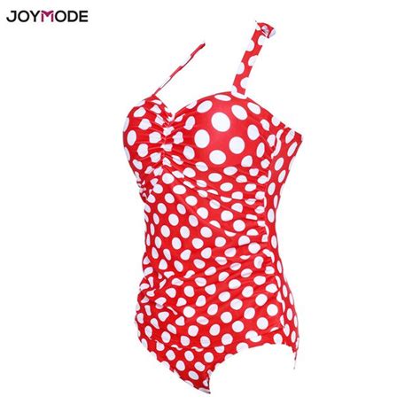 Joymode Sexy Women Swimsuit One Piece Monokini Bathing Suit Polka Underwire Swimwear Halter