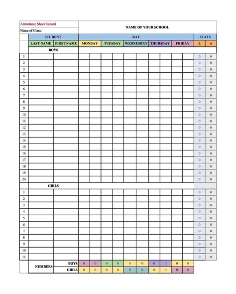 Printable Attendance Sheet Excel Attendance Sheet Attendance Sheet
