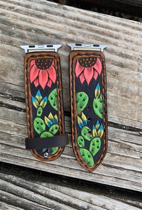 Apple Watch Band Tooled Tooled Leather Watch Band Leather Etsy