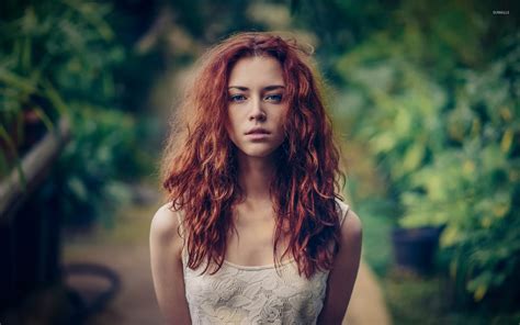Redhead With Blue Eyes In A White Top Wallpaper Girl Wallpapers