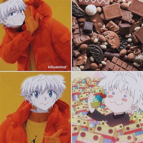 Four Different Pictures Of Anime Characters With Chocolate And Cookies