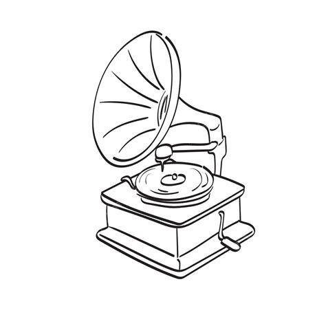 Handdrawn Gramophone Illustration In Vector Depicted In Line Art And