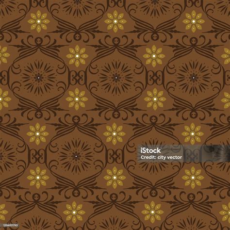 Unique Flower Pattern On Javanese Batik With Simple Dark Brown Color