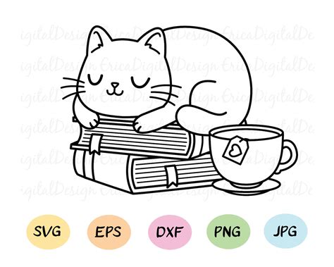 Cat On Books Svg Cute Cat Book Reader Cutting File Funny Cats Etsy