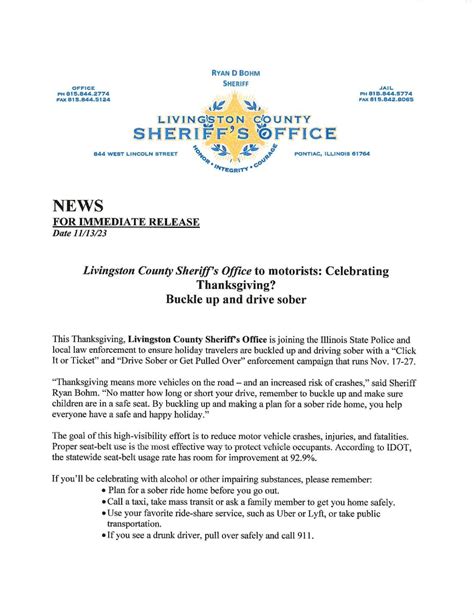 Press Release Livingston County Sheriff