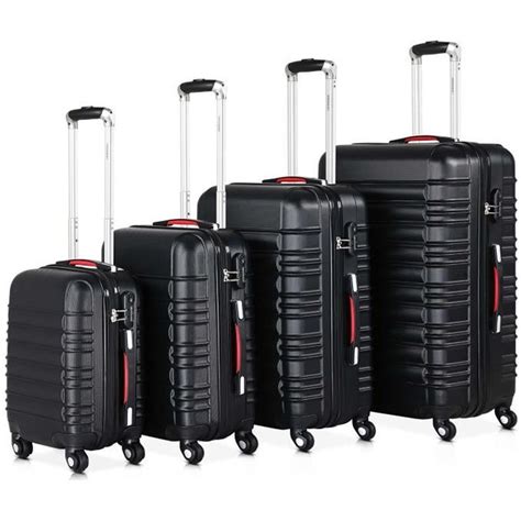 Set de 4 valises rigides Noir S M L XL 4 Roues 360 Bagage poignée télescopique Plastique ABS