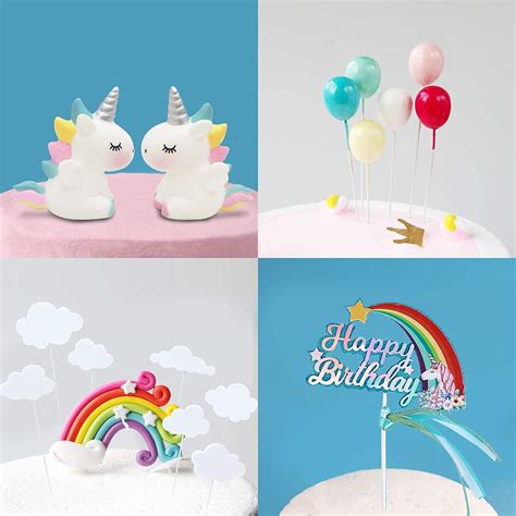 Movinpe Pcs Unicorn Cake Topper Kit Cloud Rainbow Balloon Happy Birthday Banner Cake