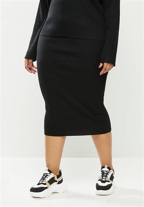 Plus Ribbed Midaxi Skirt Co Ord Black Missguided Bottoms And Skirts
