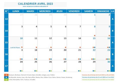 Calendrier Avril 2023 à Consulter Télécharger Et Imprimer