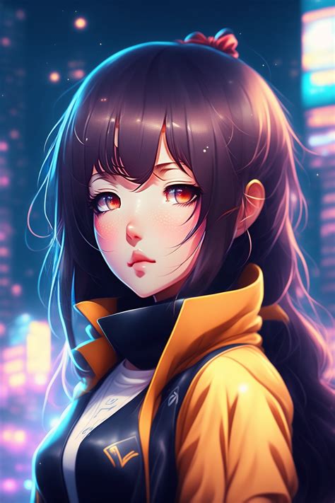 lexica portrait of cute anime girl night city background illustration concept art fanbox