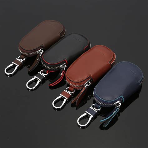 Circular Zipper Leather Keychain Holder Wallet Bag Key Fob