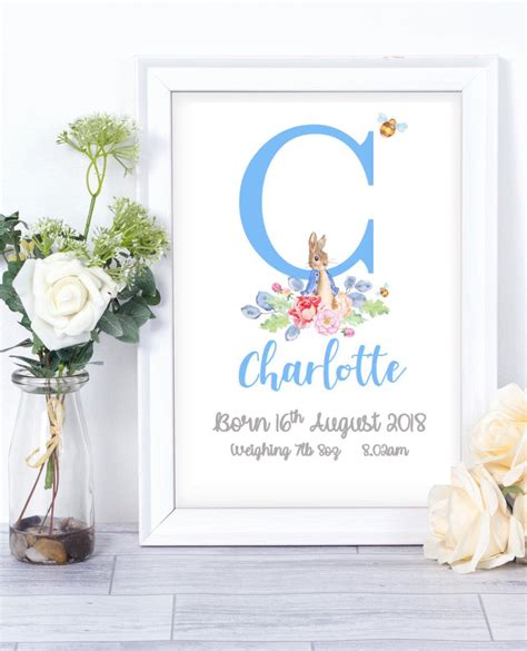 Personalised Peter Rabbit Print Christening T Baby Beatrix Etsy