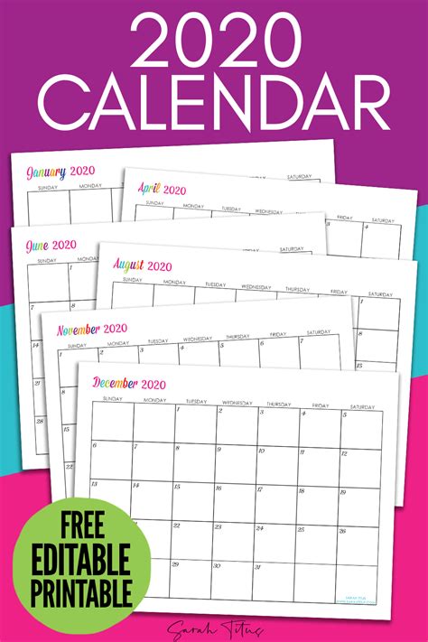 The recommended method is to download a calendar template online for free and then make changes depending on the type of work that you're involved in. Custom Editable 2020 Free Printable Calendars - Sarah Titus