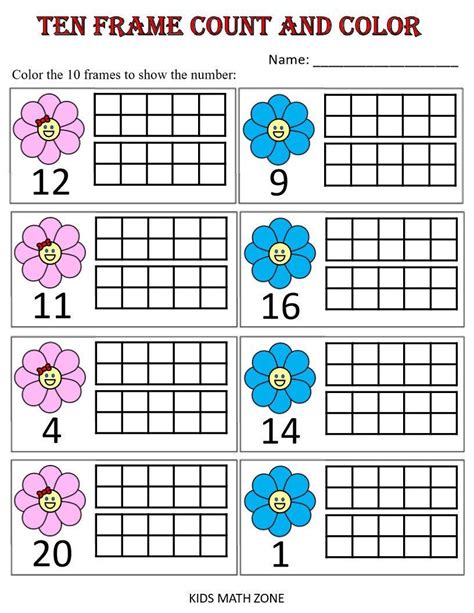 Ten Frame Counting And Match Numbers Printable Worksheets Kindergarten