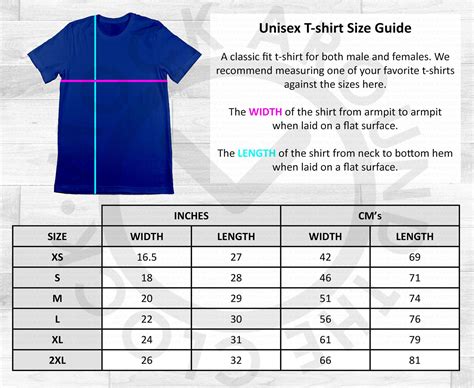 Bella And Canvas Adult Size Guide Chart Table Shirt Jpeg Etsy