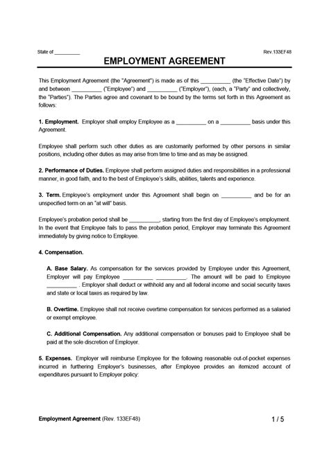 Free Employment Contract Template Pdf And Word