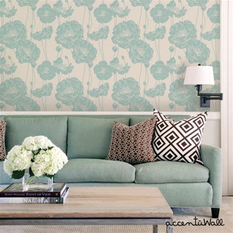 Peony Mint Blue Peel And Stick Fabric Wallpaper Repositionable Etsy