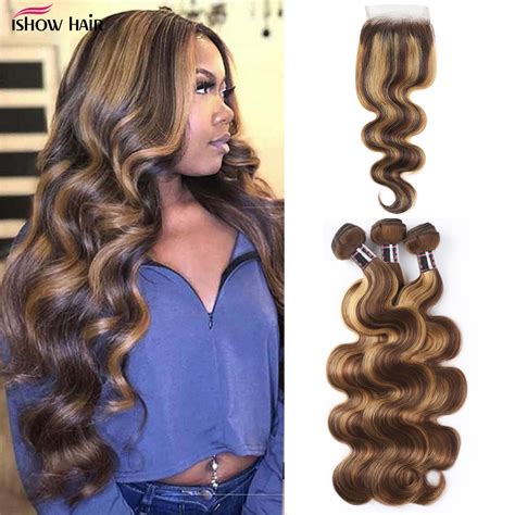 Ishow Highlight Bundles With Closure Brazilian Body Wave Bundles With