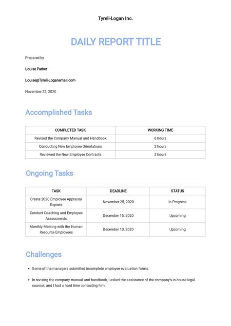 Daily Work Report Sheet