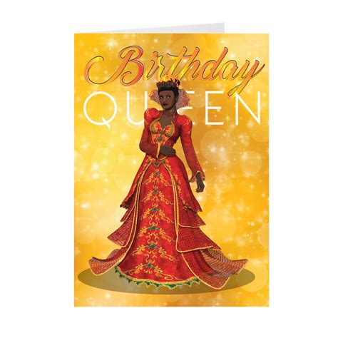 Birthday Queen Red And Gold African American Woman Greeting Card