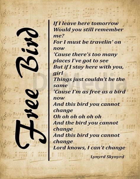Free Bird Song Lyrics Picture Digital Print Free Bird Wall Etsy