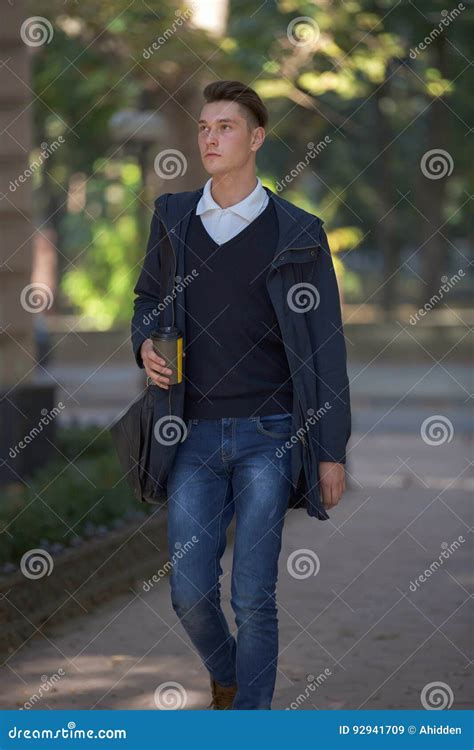 Hipster Guy Walking Down The Street Urban Style Stock Image Image Of