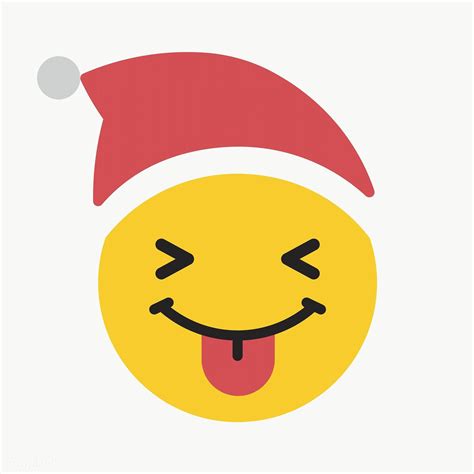 Round Yellow Santa Face With Tongue Emoticon On Transparent Background