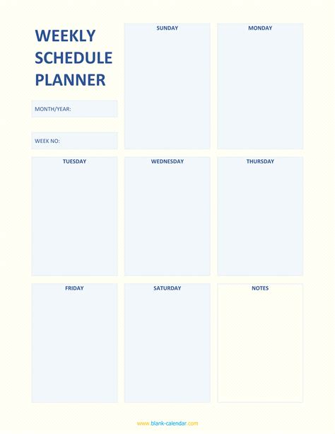 Weekly Schedule Planner Templates Word Excel Pdf