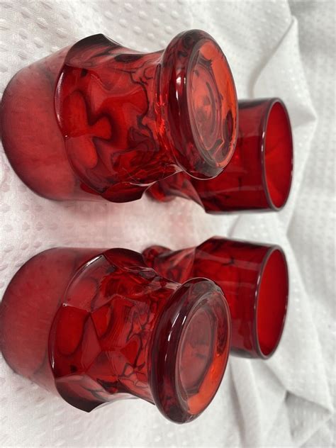 Set Of 4 Viking Glass Ruby Red Georgian Honeycomb Tumbler Drinking