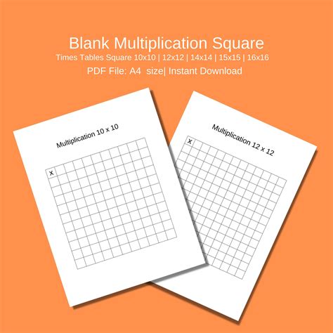Printable Blank Multiplication Times Table Squares 10x10 Etsy