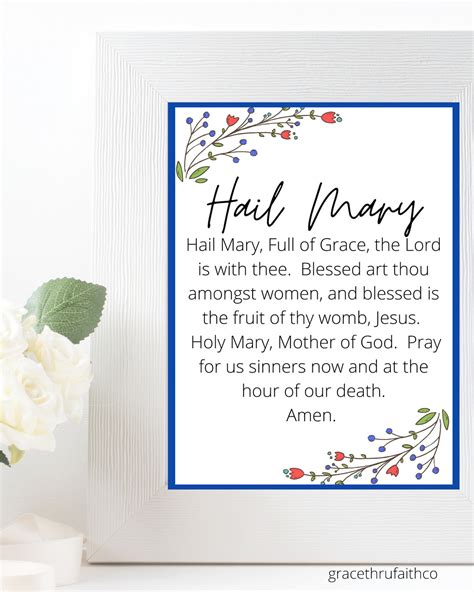 Hail Mary Catholic Prayer Art Printable English 8x10 Printable Etsy