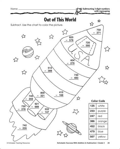 Use this worksheet as a. 3-Digit Subtraction with Regrouping Coloring Sheet ...