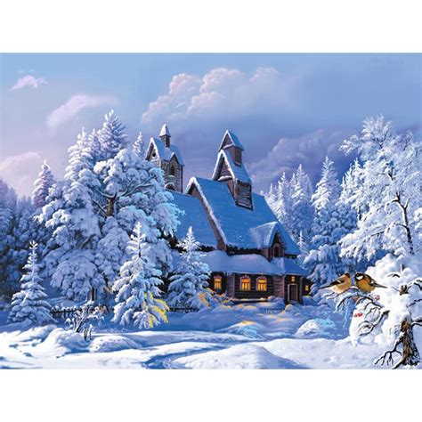 Winter Forest House Diy Oil Painting By Numbers Canvas Art