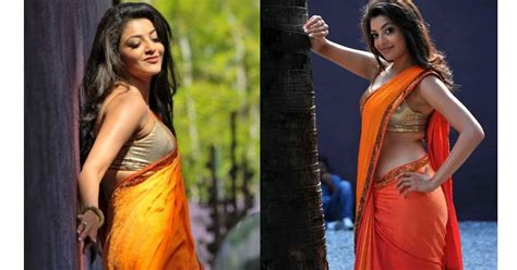 Kajal Aggarwal Curvy Navel Exposed In Sleeveless Blouse Saree Actress Glam Actress Glam