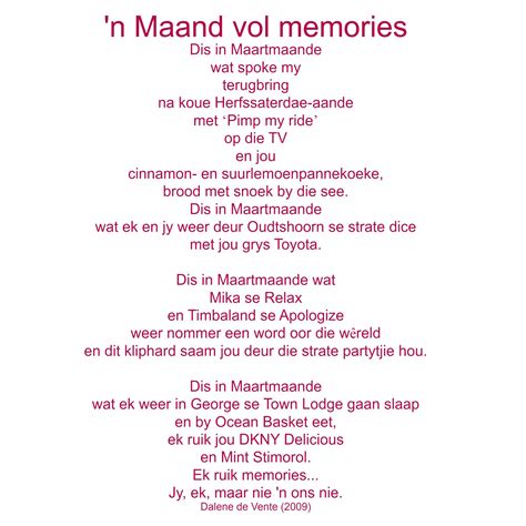 Vyf gedigte deur vyf van die eerste ernstige digters in afrikaans. Gedig: 'n Maand vol memories | Afrikaans, Words, Memories