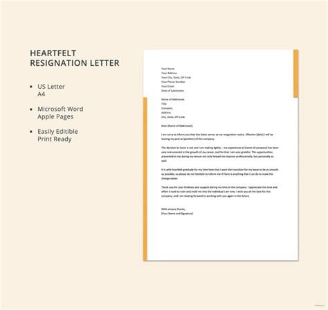 Heartfelt Resignation Letters 9 Free Sample Example Format Download