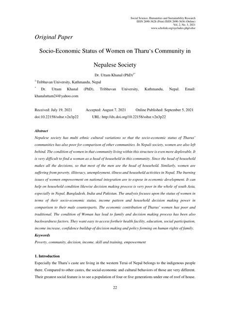 pdf socio economic status of women on tharu s community in nepalese society