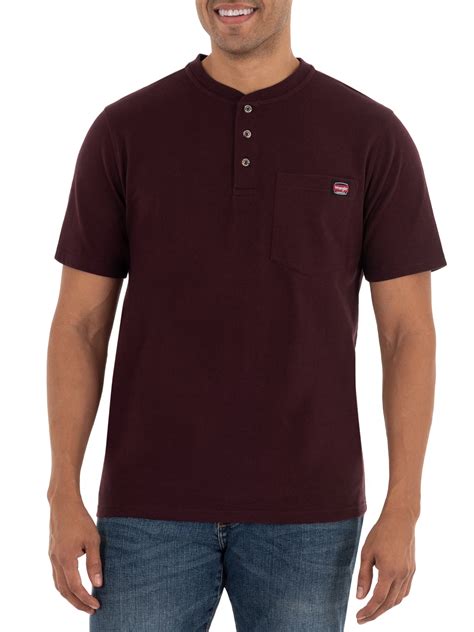 Wrangler Mens Short Sleeve Workwear Pocket Henley Shirt