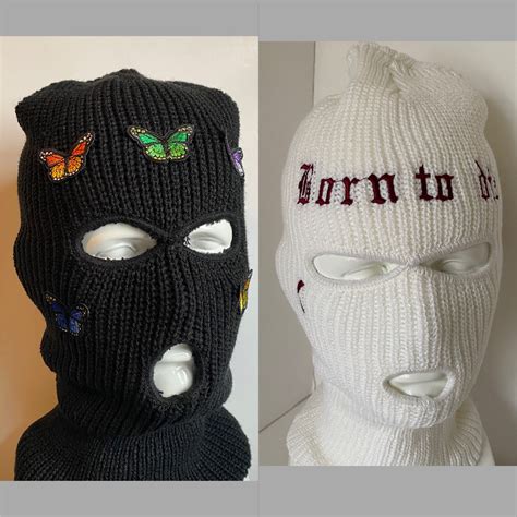Embroidered 3 Hole Ski Mask Knitted Balaclava Snood Etsy