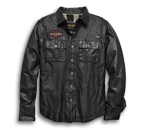 Harley Davidson Mens Leather Shirt Jacket Black Small In 2021