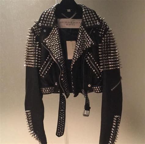 Burberry Brit Black With Silver Spikes Studded Motorcycle Jacket Size 6