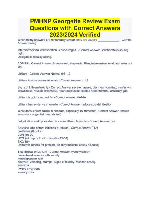 PMHNP Georgette Review Exam Questions with Correct Answers 2023/2024