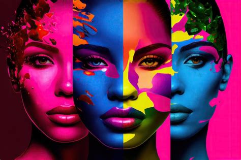 Premium Ai Image Colorful Face Collage With Bold Colors And Pop Of Pink