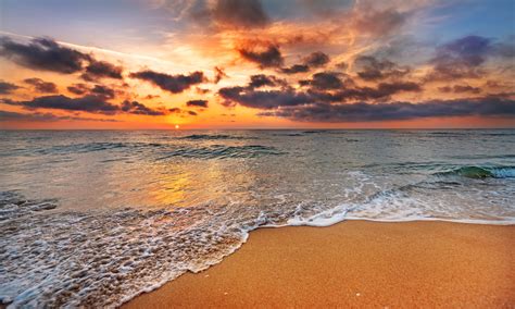 Coast Sea Ocean Sky Sunrises And Sunsets Clouds Nature Wallpaper