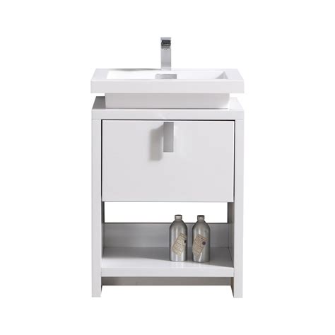 It embodies practical elegance to a tee with its easy clean gloss white units and gleaming chrome finishings. Levi 24" High Gloss White Modern Bathroom Vanity w/ Cubby ...