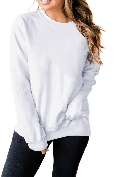 Us698 White Plain Crew Neck Pullover Sweatshirt Wholesale Online