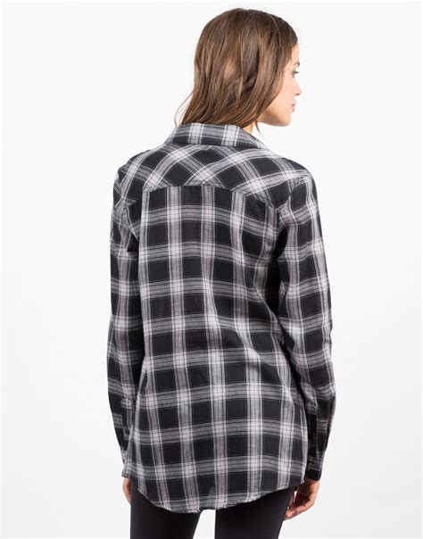 Long Sleeve Plaid Shirt Black Shirt Checkered Tops 2020ave