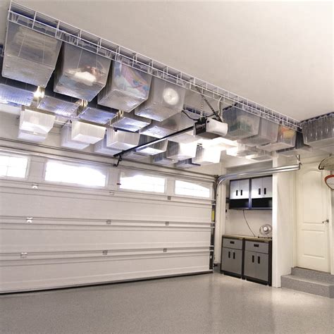 Garage Storage Rack System White Ceiling Mounted 1 Set Prime Line